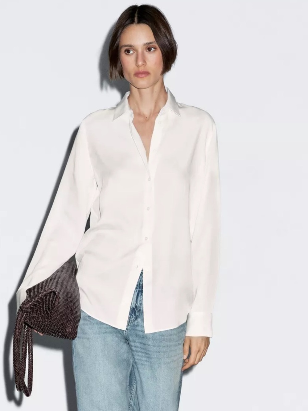 Massimo Dutti NWT FLOWING SHIRT WITH SHIRT COLLAR WHITE 5153/953